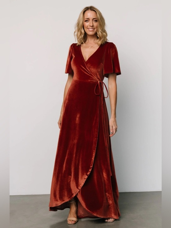 Baltic Born Dresses & Skirts - NWT Baltic Born Rust Orange Copper Katelyn Velvet Maxi Wrap Dress